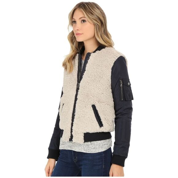 New! LEVI's Women's Zip-front Faux Sherpa Bomber Jacket Size Medium - Picture 4 of 7